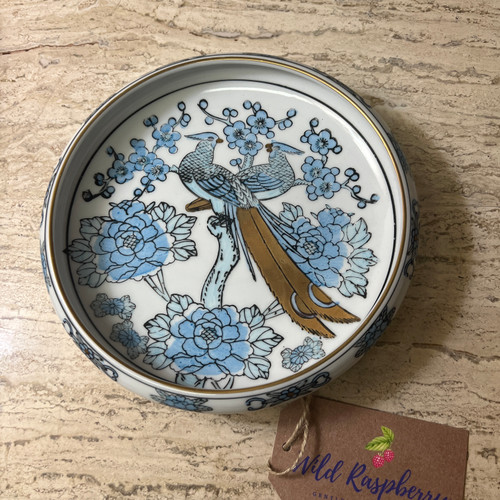 Gold Imari Vintage 1970s era Blue Peacock Collectible Plate Dish Top