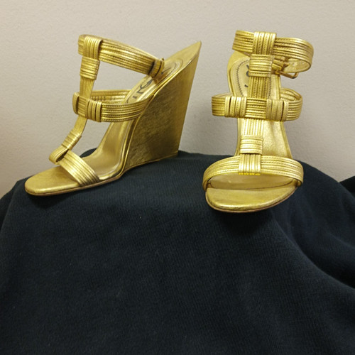 Yves St. Laurent Gold Wedge Sandals