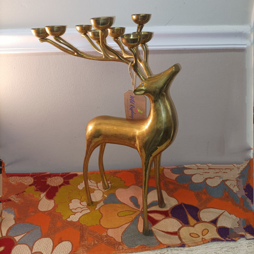 Brass Reindeer Candelabra Set of 2 + Sphere Candles