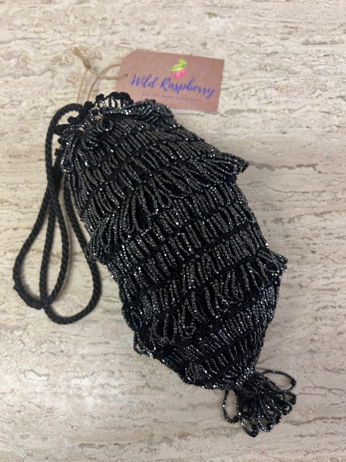 Vintage Fringe and Beaded Evening Bag in Black