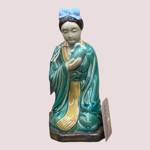 Vintage Chinese Mudman Pearl Goddess Holding Pottery