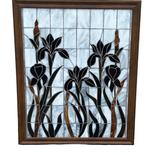 LARGE Stained Glass Window with Floral Design