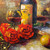 Wine and Roses Vintage Mid Century Oil on Canvas