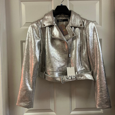 刻  ZARA  ライダースジャケット  シルバー X NEW ZARA Silver Metallic Jacket