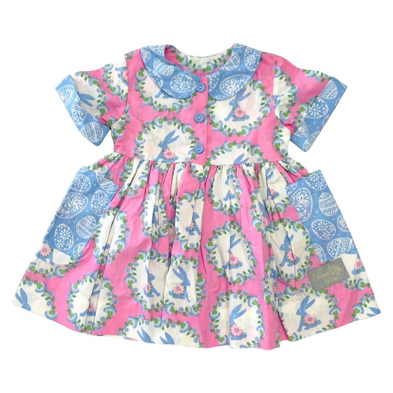G04-Eleanor Rose, 2Y, s/s cotton dress, Easter Bunny Thread