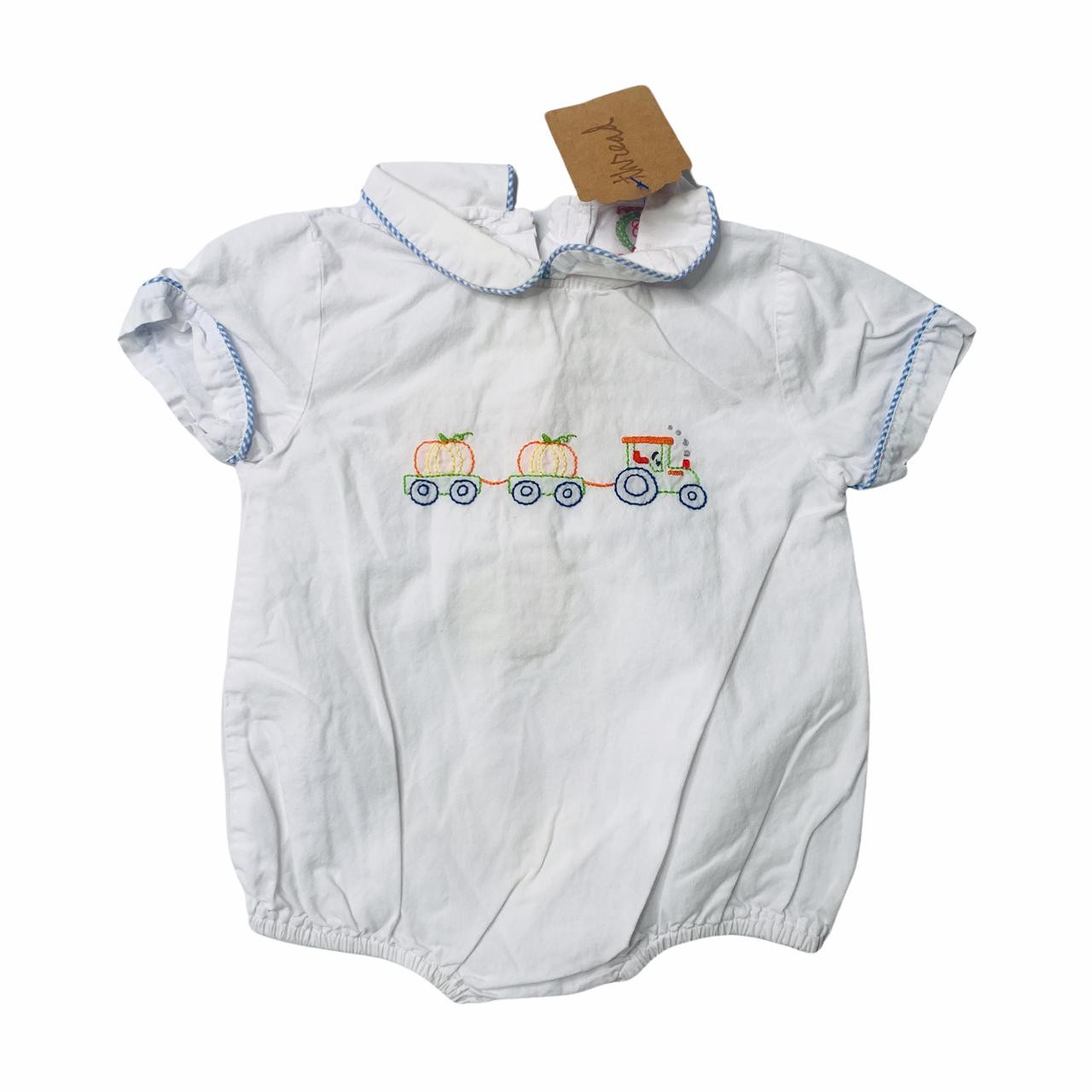 B11-C&L Smocked Threads by Cecil & Lou, 3-6M, s/s cotton embroidered short  romper shortall - Thread