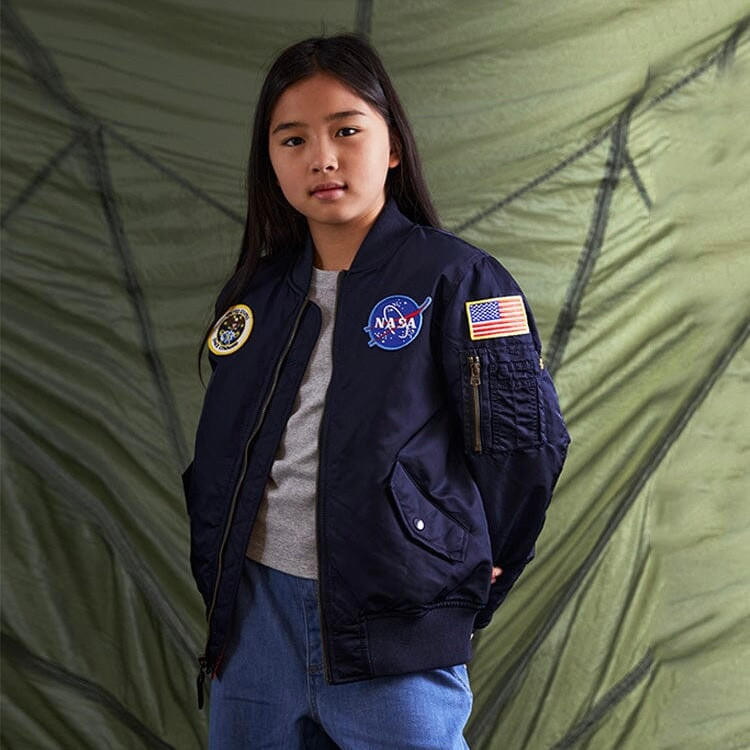 N12-Alpha Industries, 10-12Y/YM, l/s poly NASA Bomber Jacket Coat
