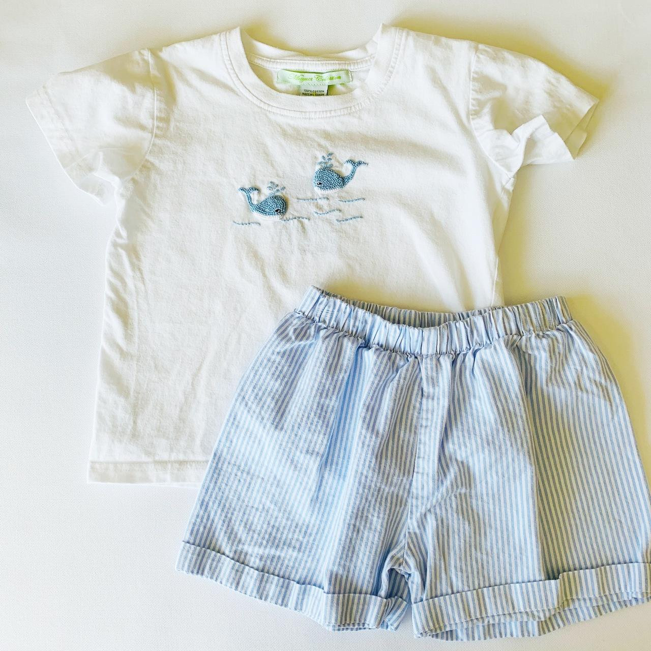 B-Sweet Dreams Muguet Collection, 4Y, s/s cotton knit smocked embroidered  tee shirt + cotton short