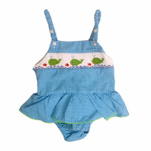 Blue Gingham Whales, front Blue Gingham Whales, front