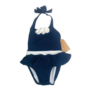Blue/White Halter Ruffle, front Blue/White Halter Ruffle, front