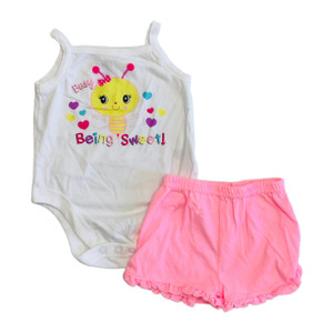 3-6 Months White/Hot Pink Busy Bee, front 3-6 Months White/Hot Pink Busy Bee, front