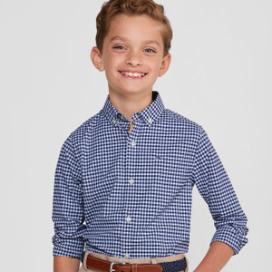 Blue/White Gingham, brand image on boy Blue/White Gingham, brand image on boy