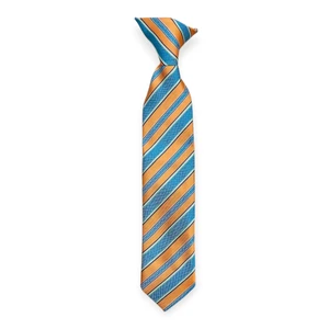Unbranded, Size 11", polyester clip-on necktie, Orange and Blue Stripes
