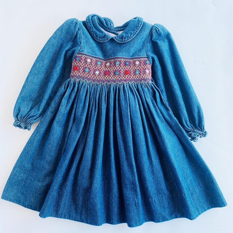 Angels Kids G-Angels Kids, 2Y, l/s denim smocked embroidered dress