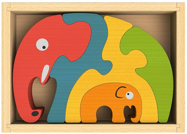 BeginAgain, Wooden Elephant Family Puzzle