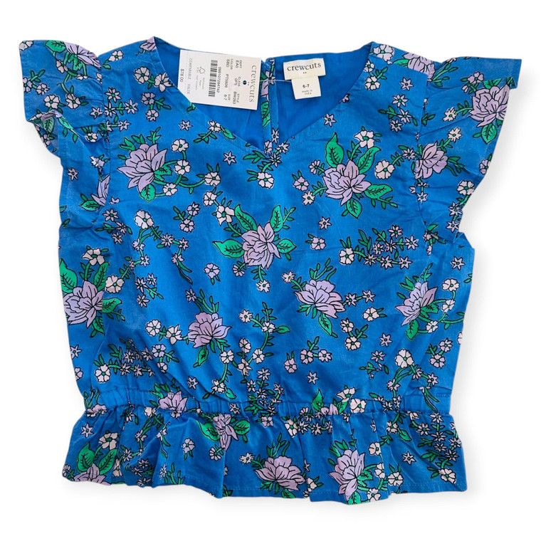 G07-Crewcuts, 6/7 Years, s/s cotton top, Blue/Lavender Floral
