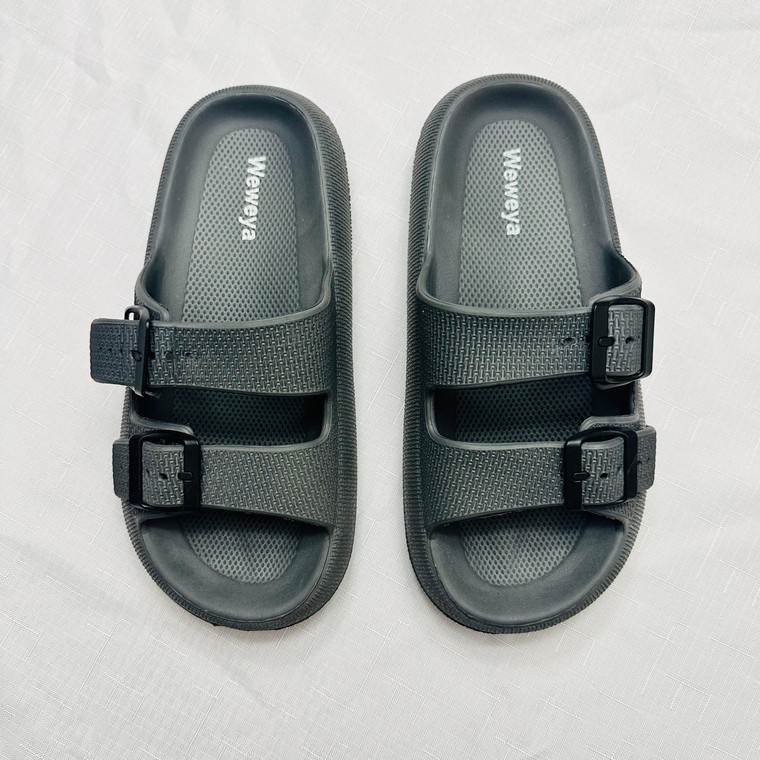 N-Weweya, Size Adult 8/39-40, rubber Double-Buckle Slide Sandals, Gray