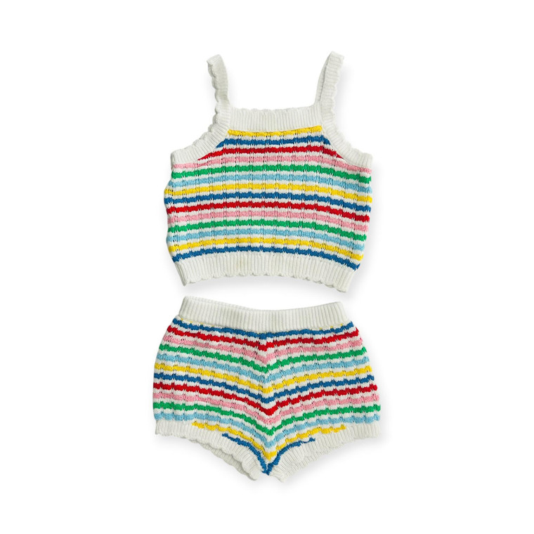 G06-Old Navy, Size 6-12 Months, 0/s cotton sweater tank and short set, Rainbow Stripe