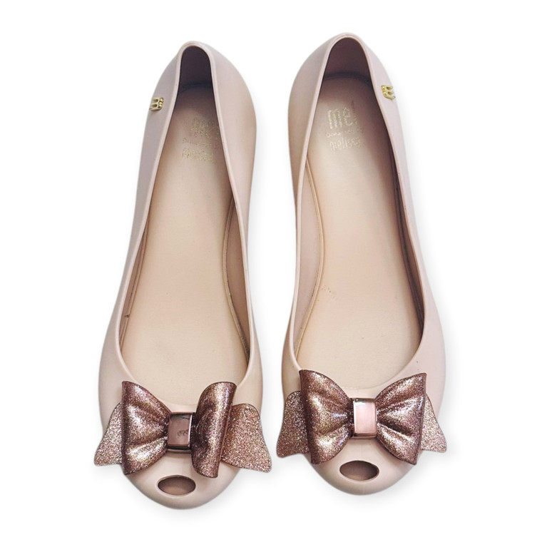 G-Mini Melissa, Size 3 USA Youth/34 EU, rubber ballet flats with glitter bows