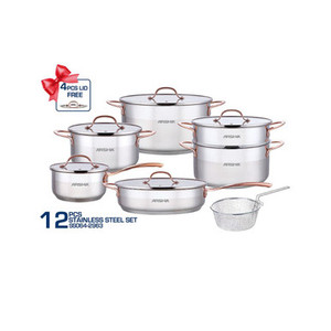 Arshia Premium Double Lid Copper stainless Steel Cookware 12 Piece Set Arshia Premium Double Lid Copper stainless Steel Cookware 12 Piece Set