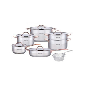 Arshia Stainless Steel 12pc Set with Copper Handles SS064 Arshia Stainless Steel 12pc Set with Copper Handles SS064