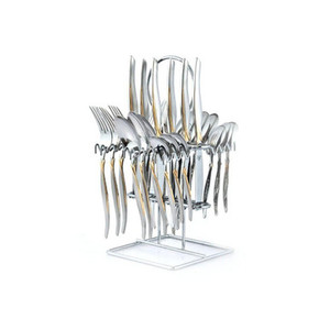 Arshia Silver Mirror Cutlery Stand 24pc Set with Butter Knife and Cake Fork Arshia Silver Mirror Cutlery Stand 24pc Set with Butter Knife and Cake Fork