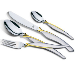 Arshia Gold and Silver Cutlery set 128 Piece with Wooden Box compartment Arshia Gold and Silver Cutlery set 128 Piece with Wooden Box compartment