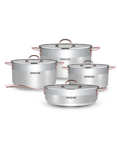 Arshia Premium Double Lid Copper stainless Steel Cookware 8 Piece Set Arshia Premium Double Lid Copper stainless Steel Cookware 8 Piece Set