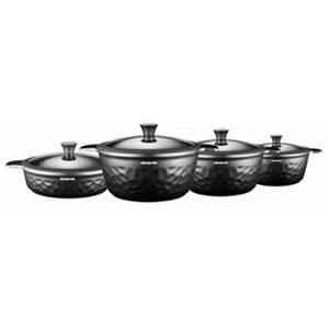 Arshia Premium Die-Casted Aluminium 8pcs Cookware Set Silicon Glass Lid Black Arshia Premium Die-Casted Aluminium 8pcs Cookware Set Silicon Glass Lid Black