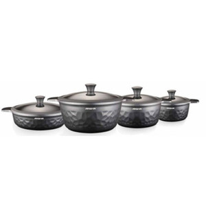 Arshia Premium Die-Casted Aluminium 8pcs Cookware Set Silicon Glass Lid Silver Arshia Premium Die-Casted Aluminium 8pcs Cookware Set Silicon Glass Lid Silver