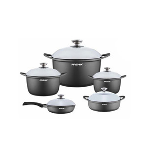 Arshia Premium 10pcs Die Cast Cookware Set Silver Arshia Premium 10pcs Die Cast Cookware Set Silver