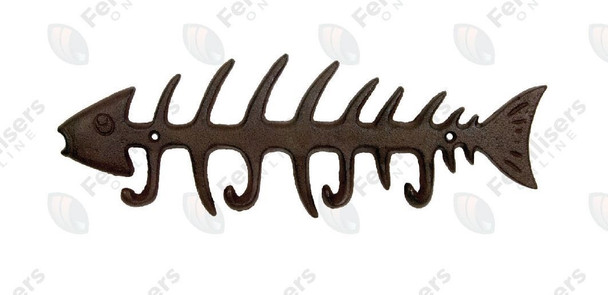 Fishbone Cast Iron Hanger Mr Gecko Skeleton Nautical Key Leash Wall Hook Decor