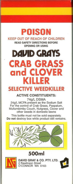 Crab Grass Clover Killer Weed Spray 500mL David Grays Crabgrass Paspalum Turf