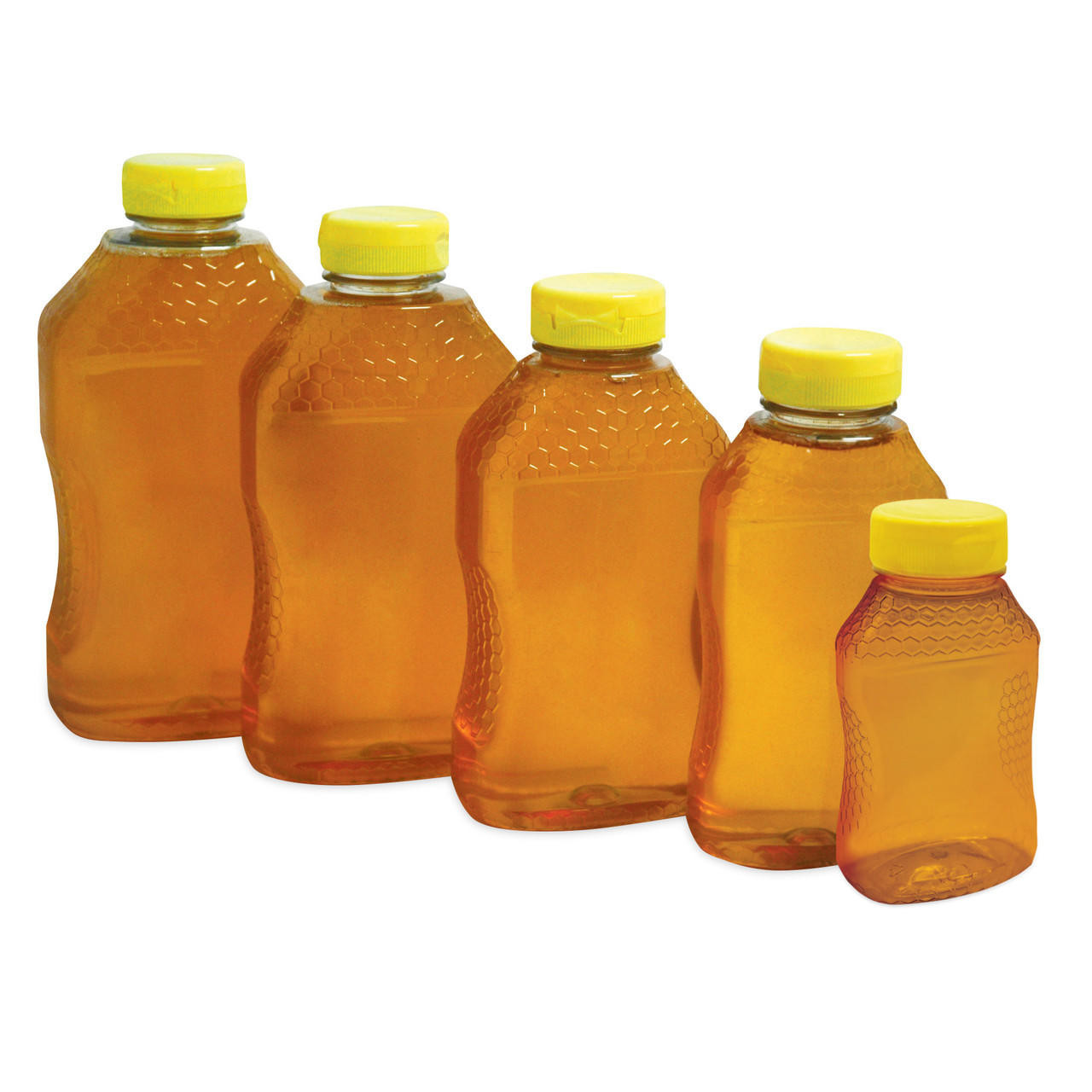 16 oz. (24 oz. Honey Weight) Ribbed Hourglass PET Honey Bottle with  Pressure Sensitive Liner Black Plastic Flip Top Lid