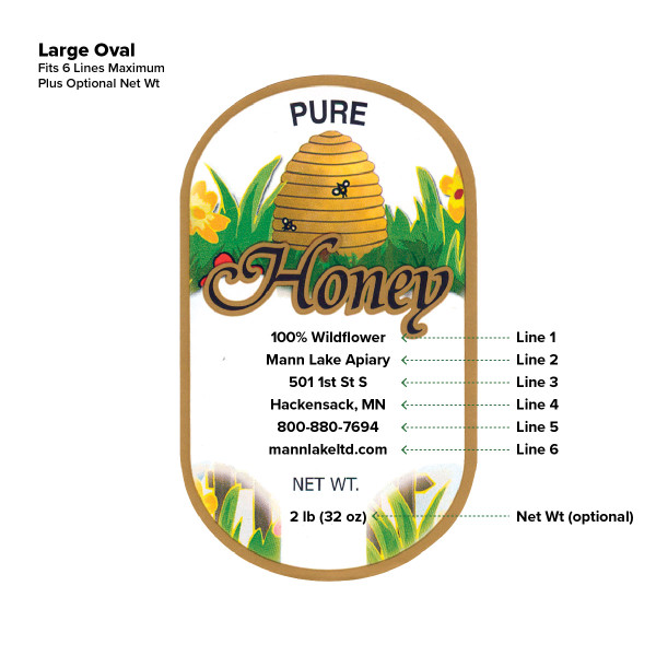 Large Oval Labels for Honey Bottles, 250 pk,Z119, Mann Lake Ltd.