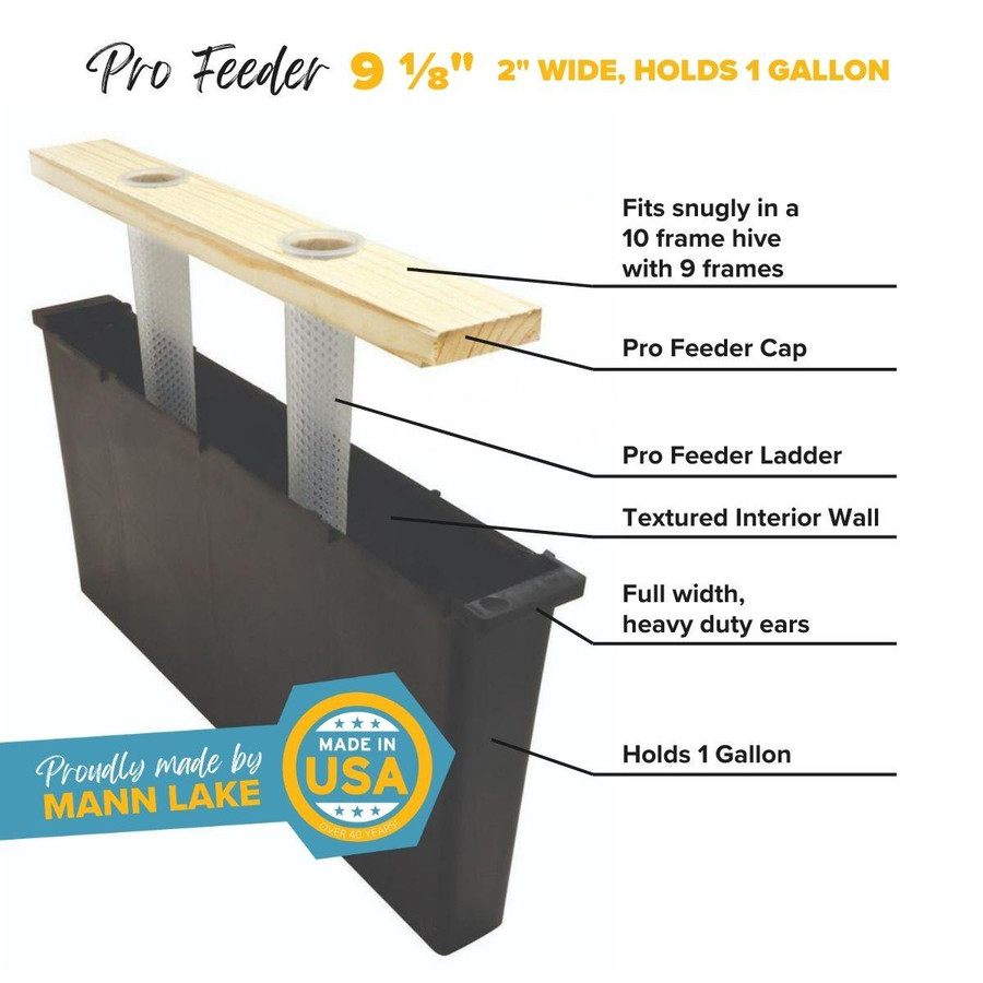 9 1/8" Pro Feeder - 2" Wide (Holds 1 Gallon) Cap and Ladder,FD505, Mann Lake Ltd.