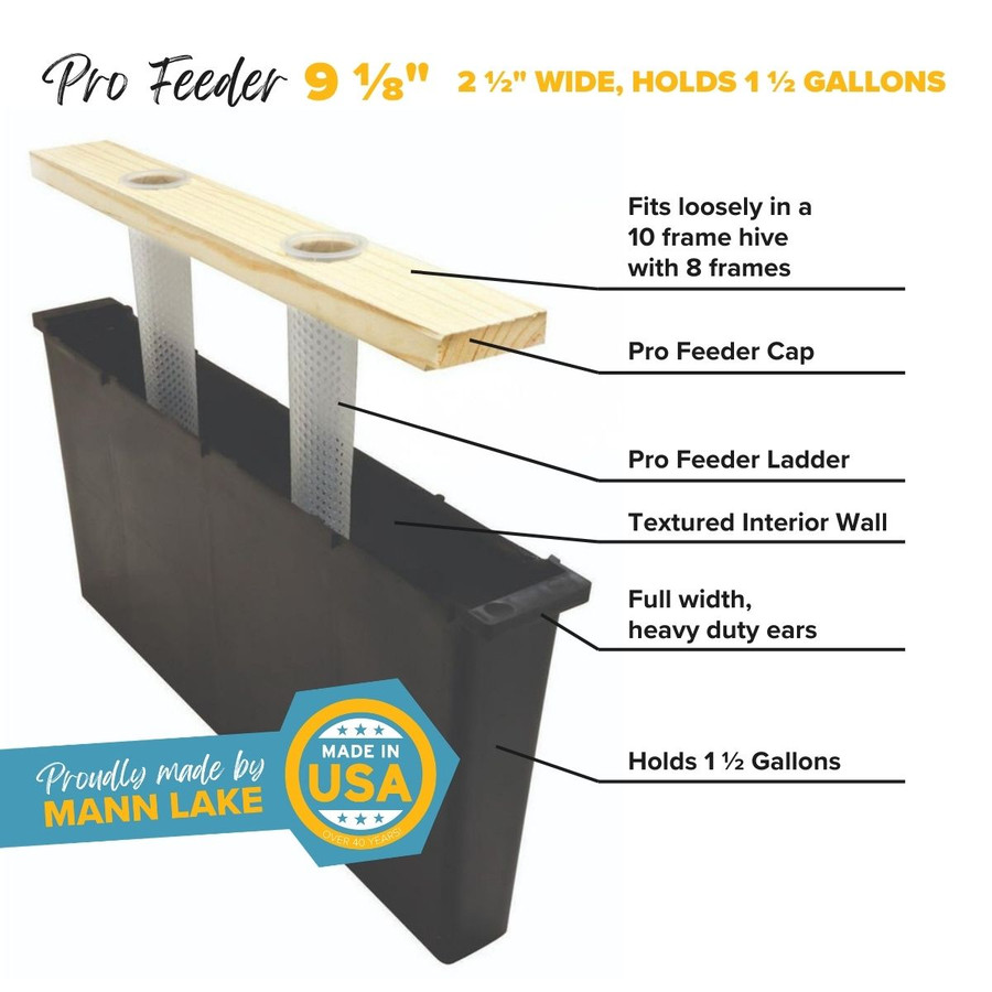 9 1/8" Pro Feeder - 2 1/2" Wide (Holds 1 1/2 Gallons) Cap and Ladder,FD525, Mann Lake Ltd.