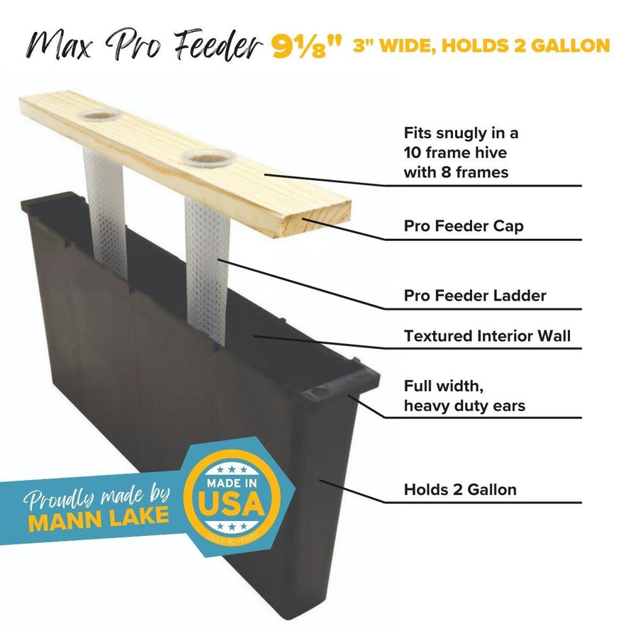 9 1/8" Max Pro Feeder - 3" Wide (Holds 2 Gallons) Cap and Ladder - Each,Z315, Mann Lake Ltd.
