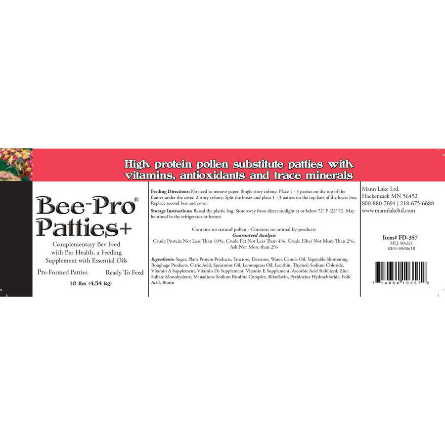 Bee-Pro Patties 10 lb. Box,FD357, Mann Lake Ltd. Bee-Pro Patties 10 lb. Box,FD357, Mann Lake Ltd.