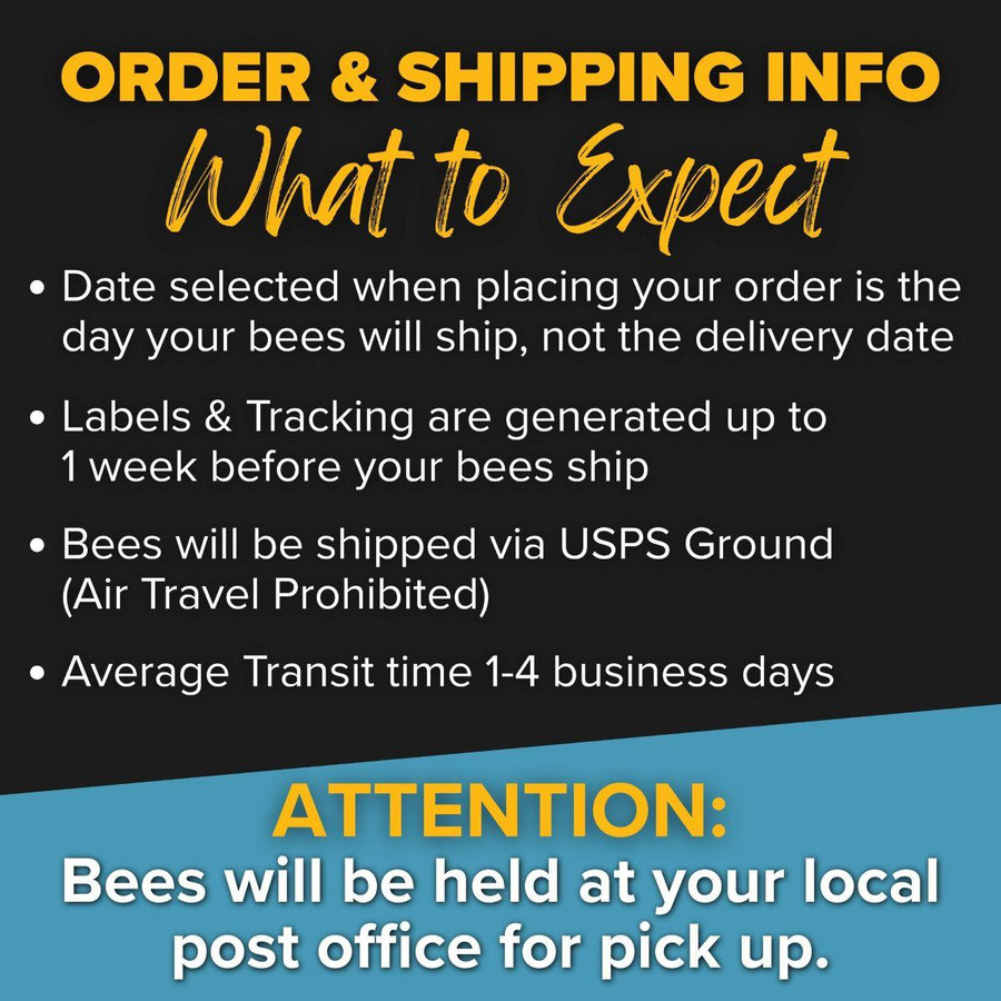 Live Package Bee Important Information, BE322, Mann Lake Ltd.