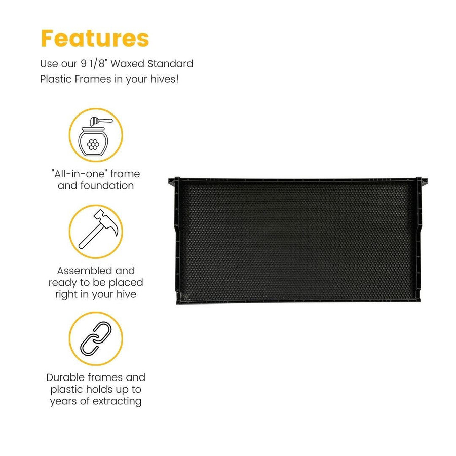 9 1/8" Waxed Standard Plastic Frame - Black,Z220, Mann Lake Ltd.