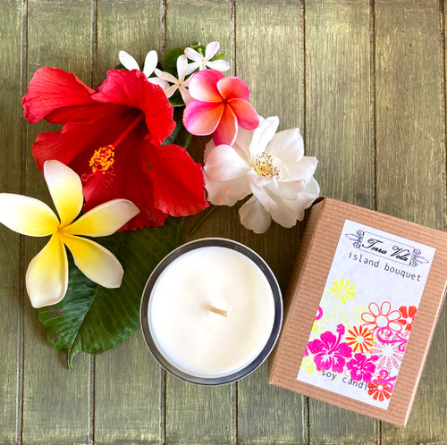Island Bouquet Natural soy wax candle, hand poured in small batches. An artisan soy wax candle of the highest quality.