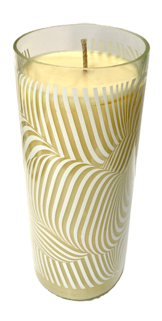 Up-cycled wine bottle container. Wax content is aprox 17 oz resulting in over 110 hours burn time.