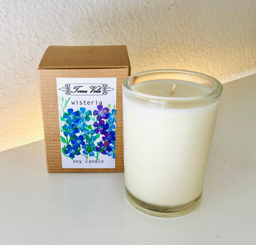 Wisteria Soy Candle Natural soy wax candle, hand poured in small batches. An artisan soy wax candle of the highest quality.