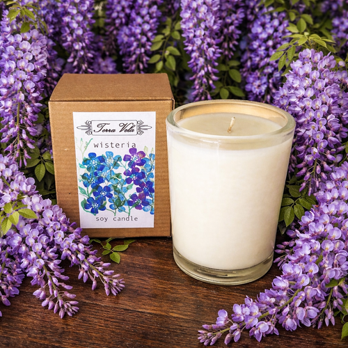 Wisteria Soy Candle Natural soy wax candle, hand poured in small batches. An artisan soy wax candle of the highest quality.