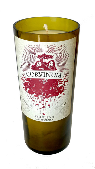 Up-cycled wine bottle container. Wax content is aprox 17 oz resulting in over 100 hours burn time.