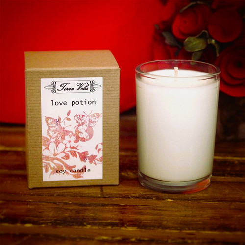 Love Potion Soy Candle Natural soy wax candle, hand poured in small batches. An artisan soy wax candle of the highest quality.