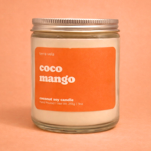 Terra Vela Clear Jar soy wax candle with Silver lid, burns for up to 50 hours.