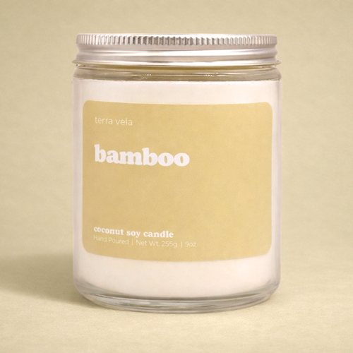 Terra Vela Clear Jar soy wax candle with Silver lid, burns for up to 50 hours.