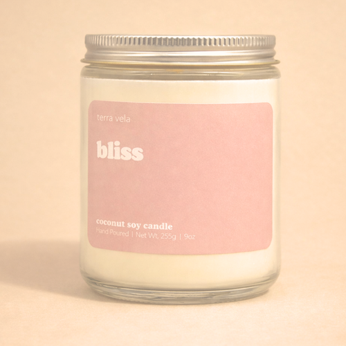 Terra Vela Clear Jar soy wax candle with Silver lid, burns for up to 50 hours.